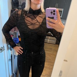 Sheer mock neck bodysuit